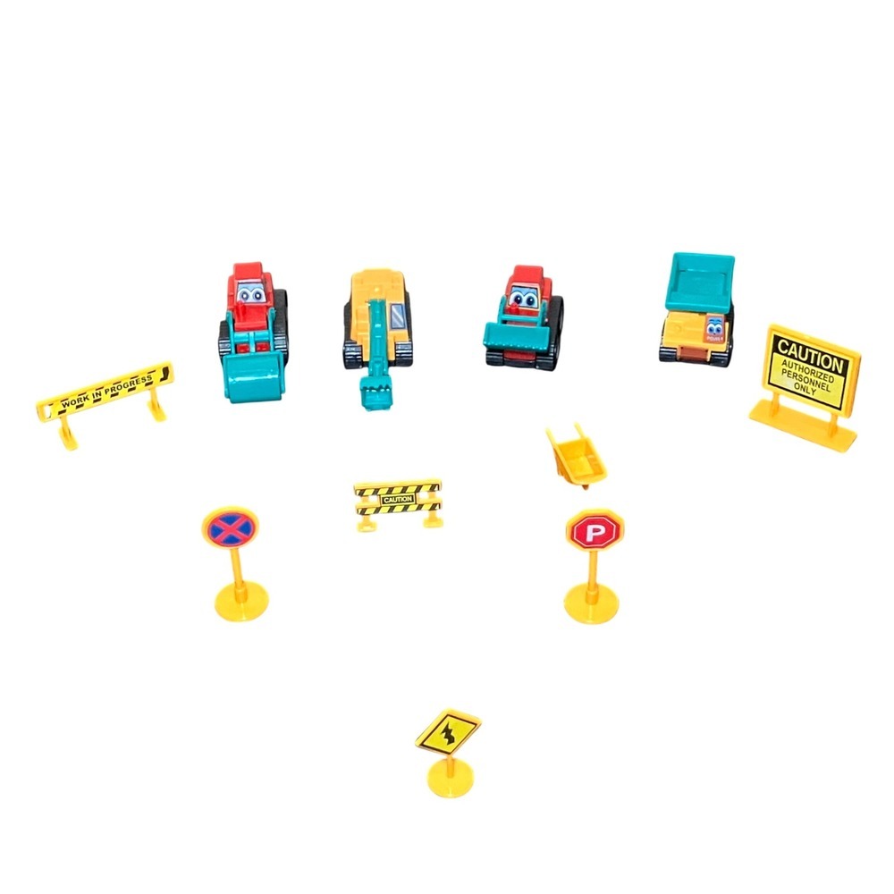 Construction Vehicles Toy Set Mini Excavator Dump Truck Road Signs for Kids